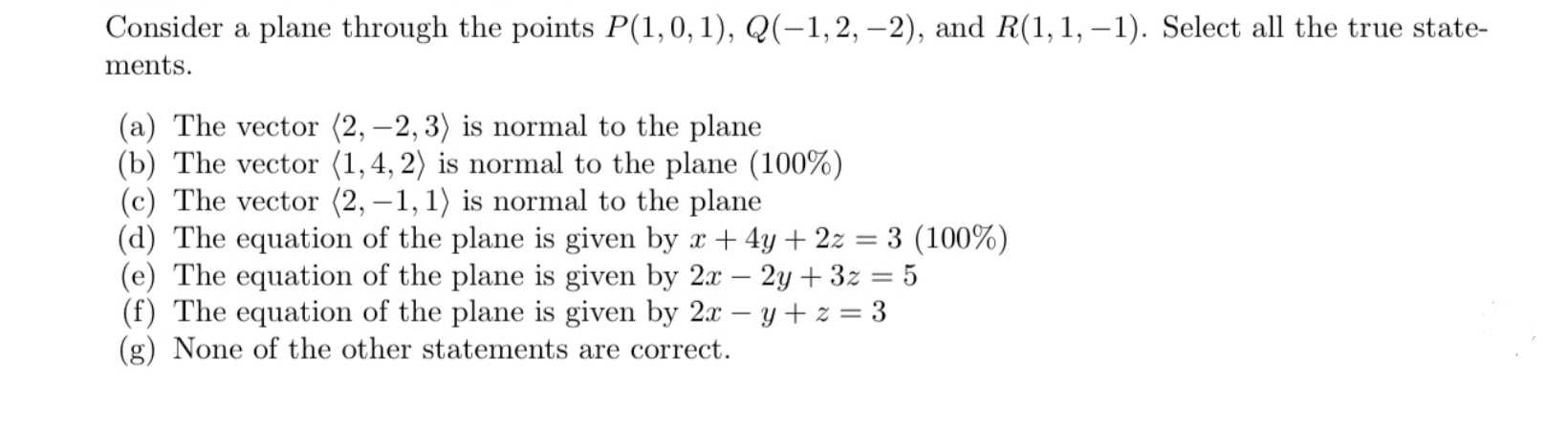 Solved Consider a plane through the points | Chegg.com