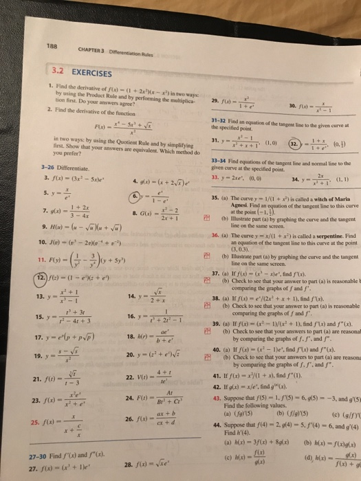 Solved 188 CHAPTER 3 Differentiation Rules 3.2 EXERCISES 1. | Chegg.com