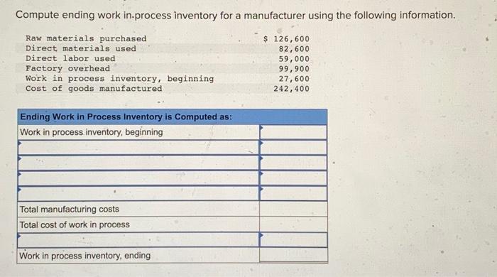 Solved Compute ending work in.process inventory for a | Chegg.com
