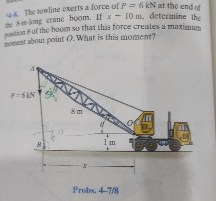 Solved 44. The towline exerts a force of P=6kN at the end of | Chegg.com
