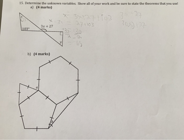 Solved 15. Determine the unknown variables. Show all of your | Chegg.com