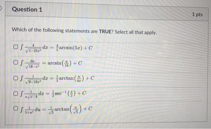 Solved > Question 1 1 pts Which of the following statements | Chegg.com