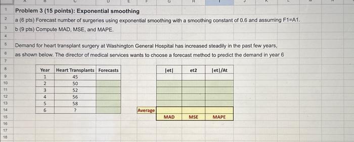 Solved Problem 3 (15 points): Exponential smoothing a ( 6 | Chegg.com