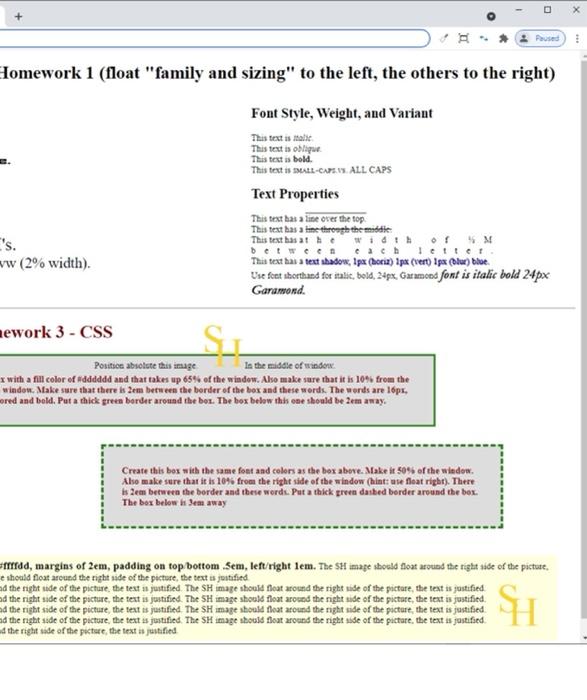 Solved Homework 3.CSS + G Problem 1 of CSS Homework 1 (float | Chegg.com