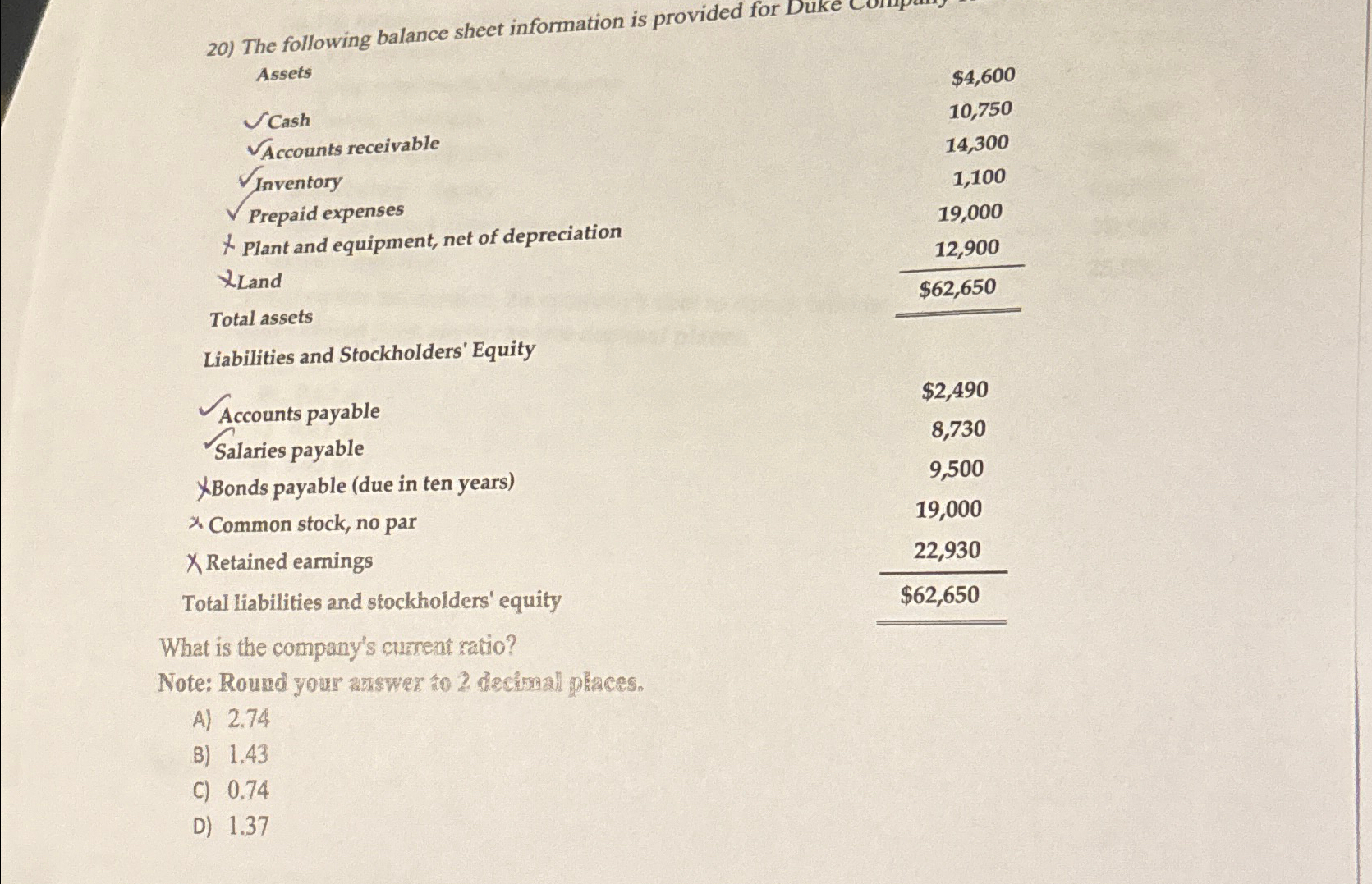 which of the following is not found on a balance sheet