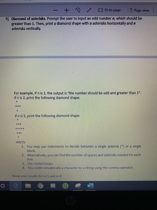 Solved - + Fit to page " Page view 9) Diamond of asterisks. | Chegg.com