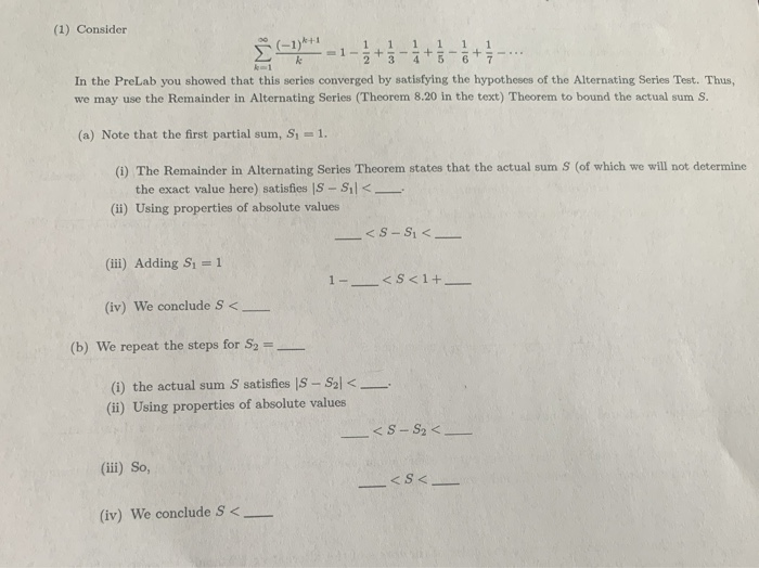 Solved (1) Consider (-1)+1 1 2 1 + 3 1 1 + 4 5 1 6 In the | Chegg.com