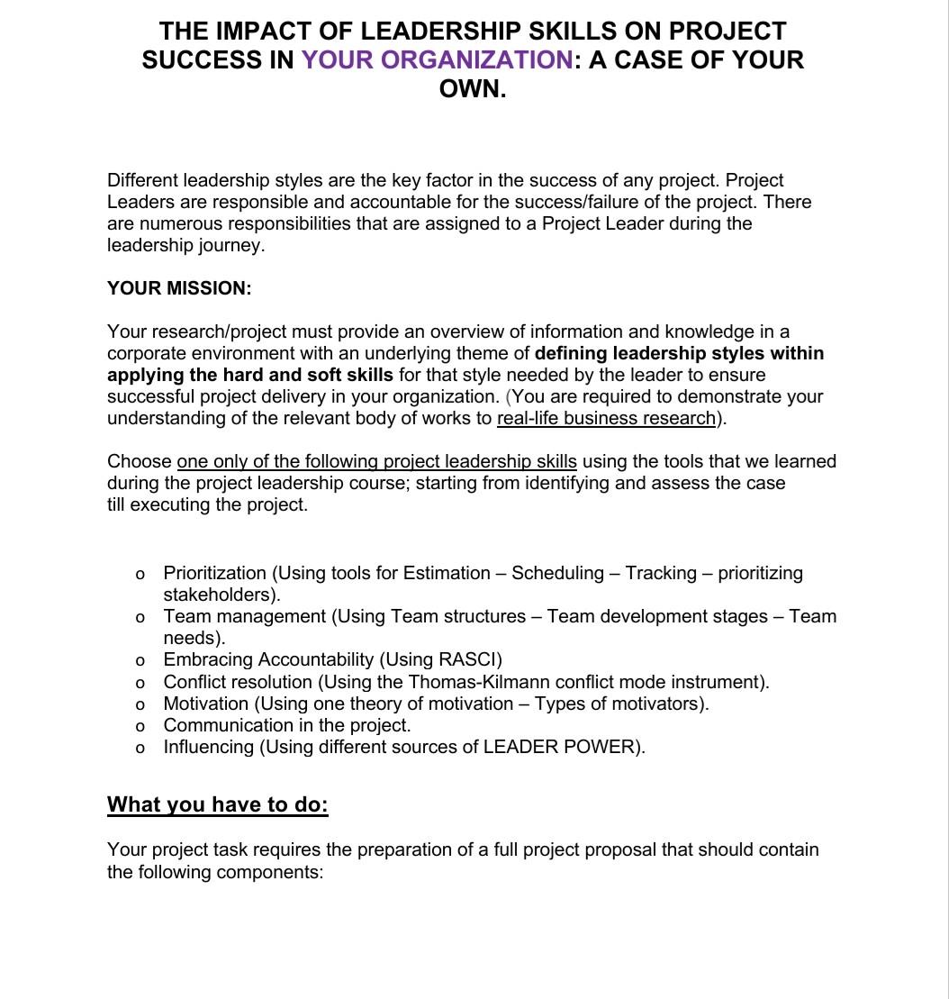 THE IMPACT OF LEADERSHIP SKILLS ON PROJECT SUCCESS IN | Chegg.com