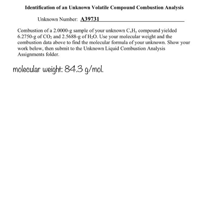 Solved Identification of an Unknown Volatile Compound | Chegg.com