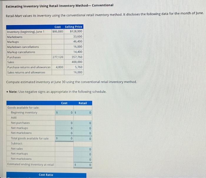 Solved Estimating Inventory Using Retail Inventory | Chegg.com