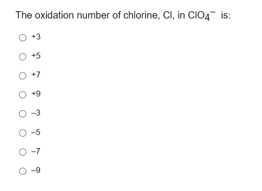 oxidation number of chlorine in cl