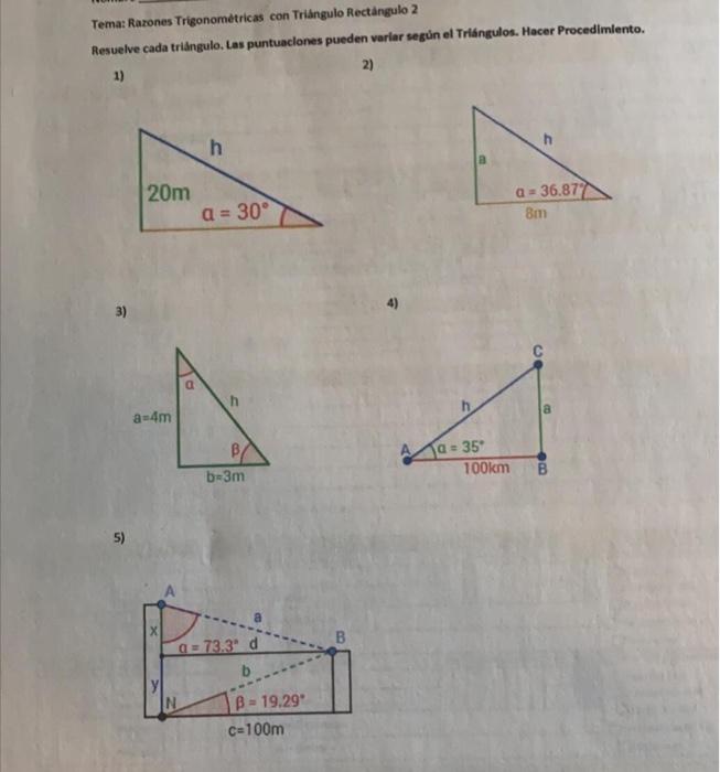 Solved Tema: Razones Trigonométricas Con Triangulo | Chegg.com