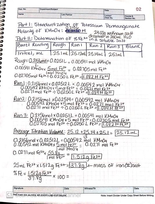 Solved Exp. Na Experiments Date Name Lab Partner Locker Desk | Chegg.com