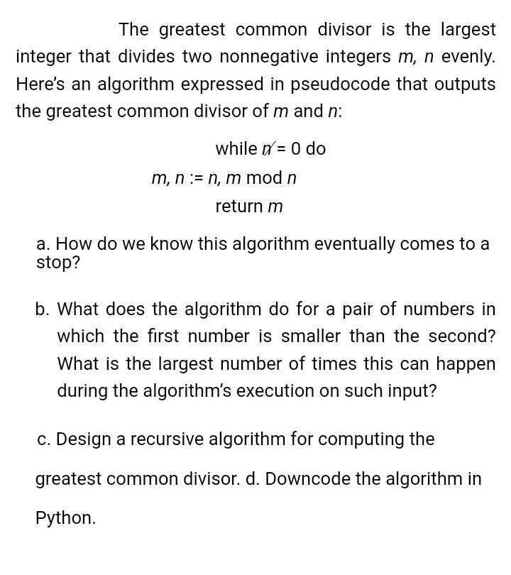 Solved The Greatest Common Divisor Is The Largest Integer | Chegg.com