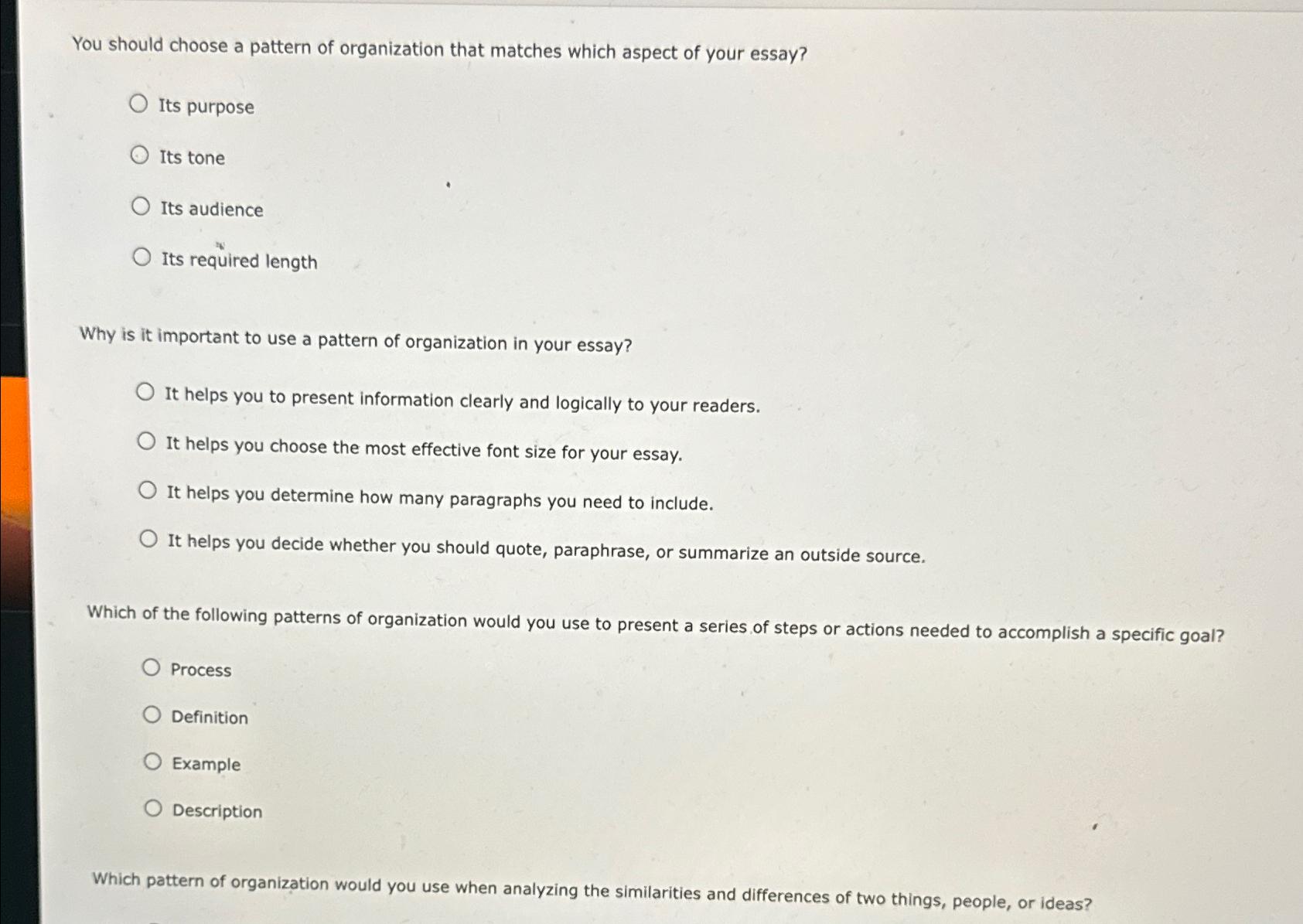Solved You should choose a pattern of organization that | Chegg.com