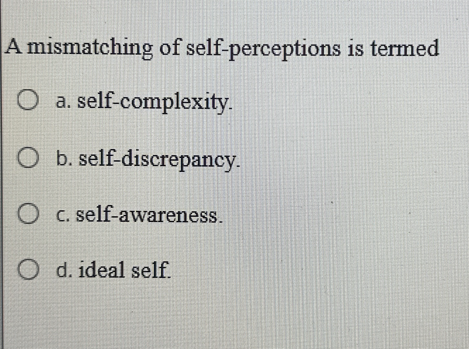 Solved A mismatching of selfperceptions is termeda.