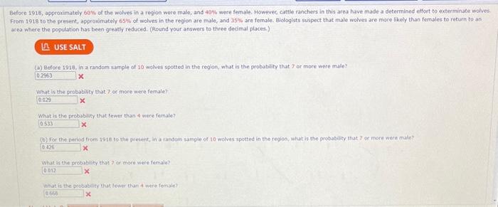 Solved Before 1915, approximately 60% of the wolves in a | Chegg.com