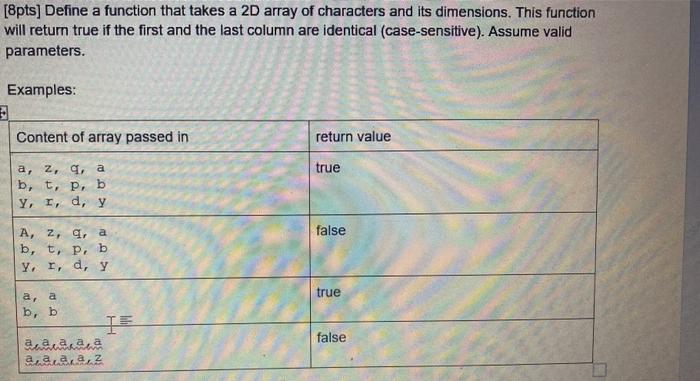 Solved [8pts] Define a function that takes a 2D array of | Chegg.com