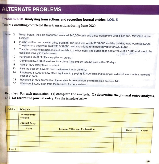 Solved ALTERNATE PROBLEMS Problem 2-1B Analyzing | Chegg.com