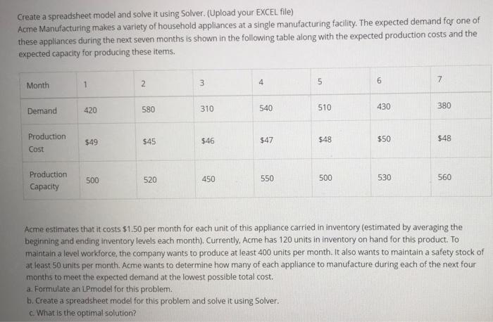Solved Create a spreadsheet model and solve it using Solver. | Chegg.com