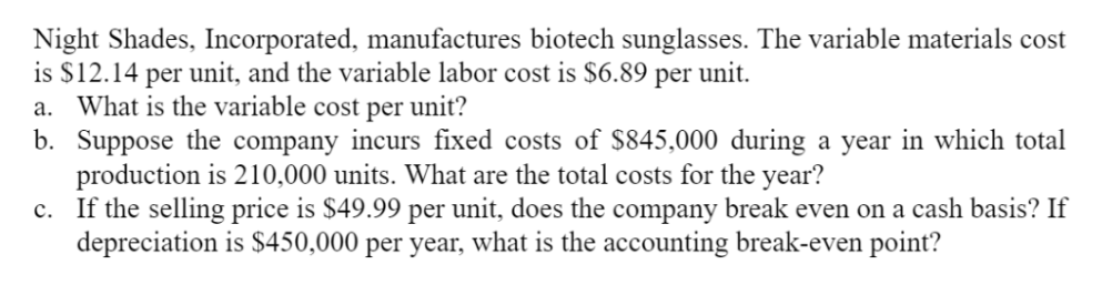 Solved Night Shades, Incorporated, Manufactures Biotech 