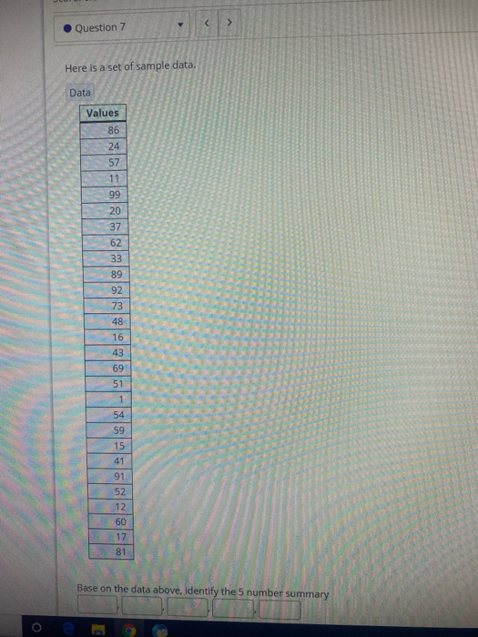 Solved > Question 7 Here is a set of sample data. Data | Chegg.com