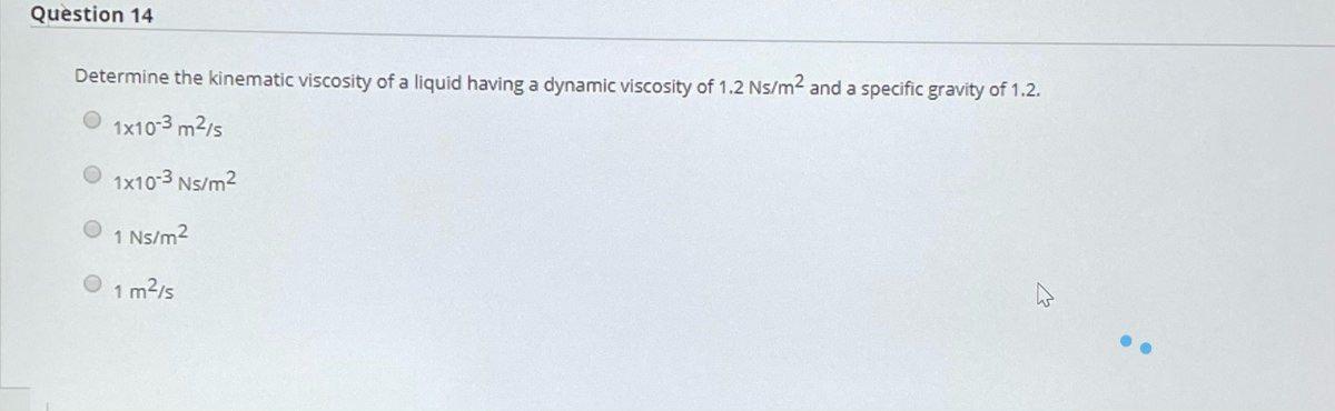 Solved Question 14 Determine the kinematic viscosity of a | Chegg.com