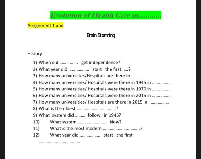 Solved Evolution of Health Care in............ Assignment 1 | Chegg.com