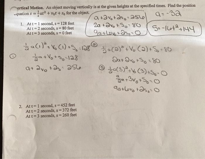 Solved ertical Motion. An object moving vertically is at the | Chegg.com