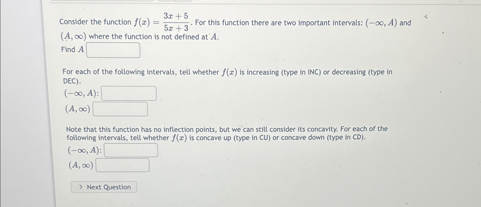 Solved Consider the function f(x)=3x+55x+3. ﻿For this | Chegg.com