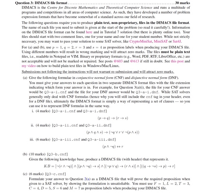 Dimac Terminology Question 3: DIMACS file format ............ | Chegg.com