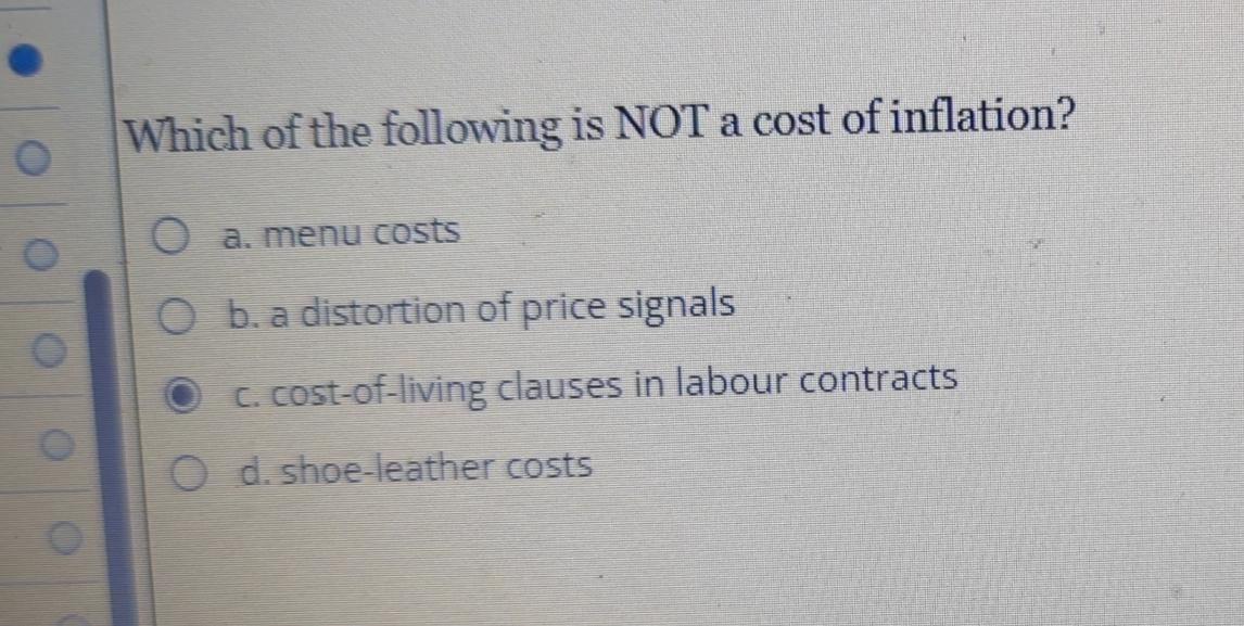 Which Of The Following Is A Result Of Cost Distortion Solved Which of the following is NOT a cost of inflation?a. | Chegg.com