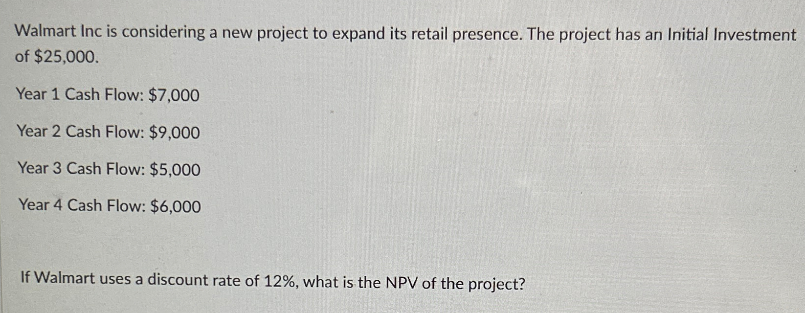 Solved Walmart Inc is considering a new project to expand | Chegg.com