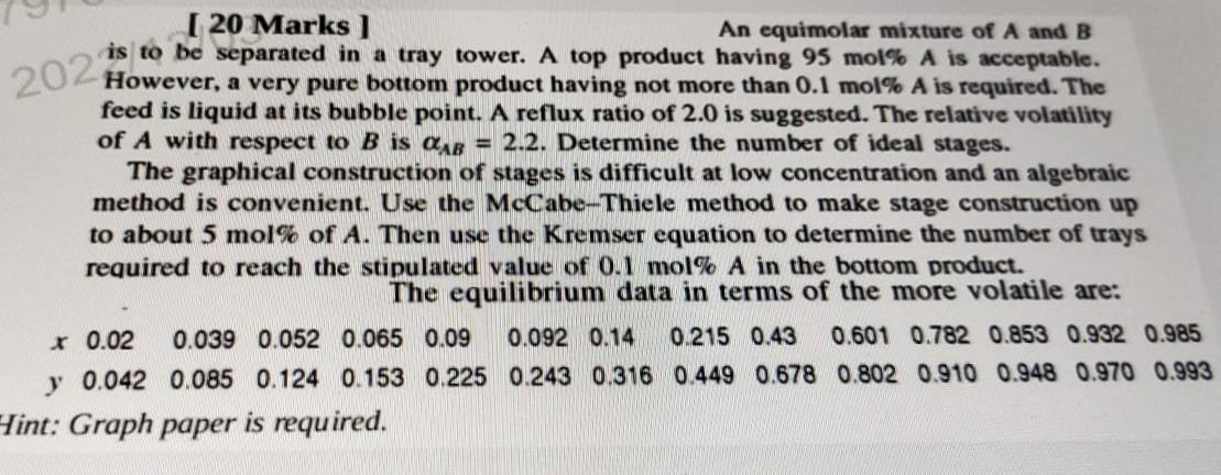 Solved [ 20 Marks ] An equimolar mixture of A and B is to be | Chegg.com