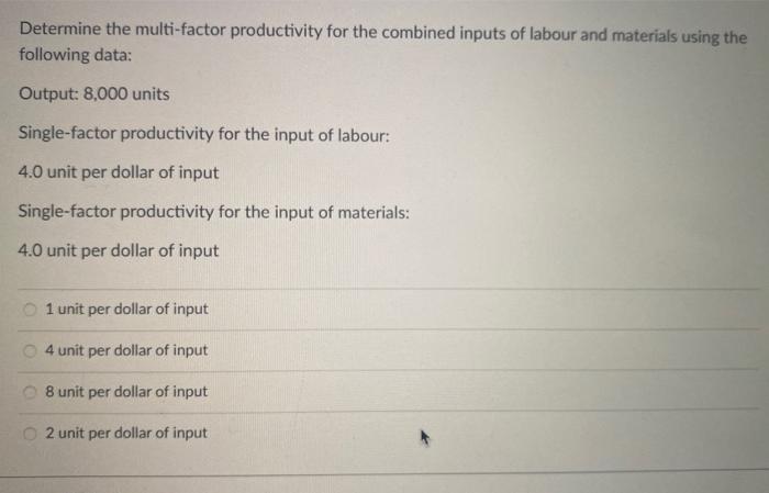 Solved Determine the multi-factor productivity for the | Chegg.com