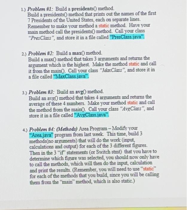 Solved 1.) Problem #1: Build A Presidents() Method. Build A | Chegg.com