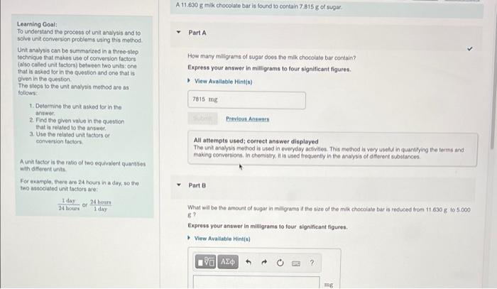 Solved Part B Unit Analysis Can Be Summarized In A | Chegg.com