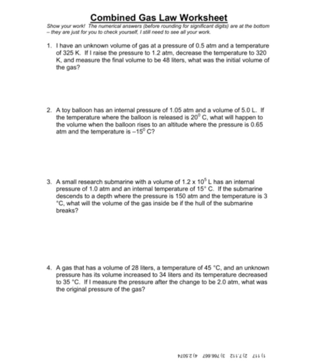 Solved Combined Gas Law Worksheet Show your work! The | Chegg.com