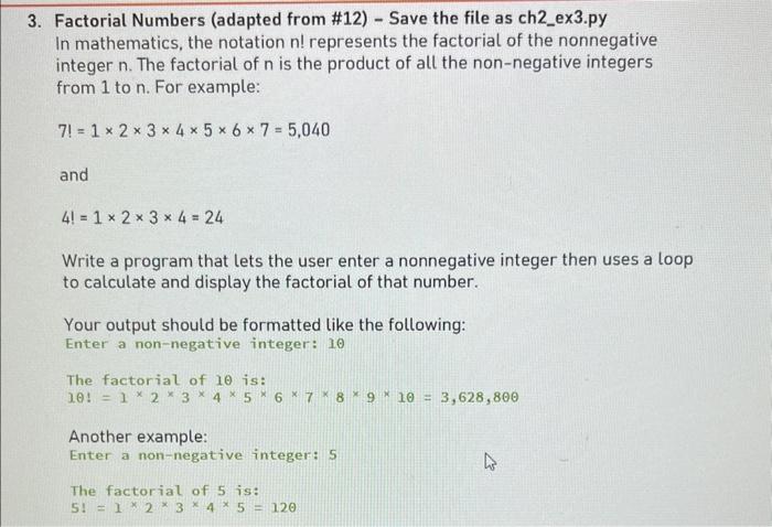 Solved Factorial Numbers (adapted from \#12) - Save the file | Chegg.com