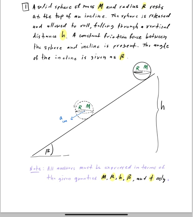 Solved I A Solid Spherd Of Mass M And Radius R Rests At T Chegg Com