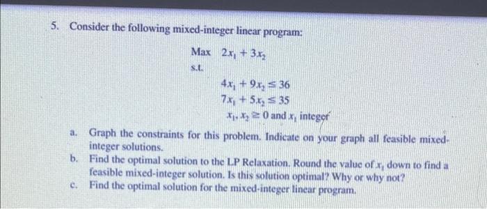 Solved 5. Consider the following mixed-integer linear | Chegg.com