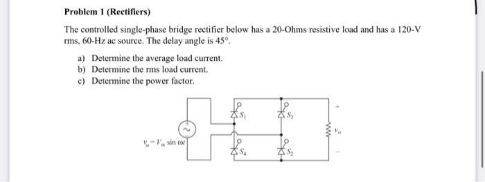 Solved The controlled single-phase bridge rectifier below | Chegg.com