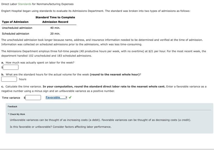 Solved Direct Labor Standards For Nonmanufacturing Expenses 