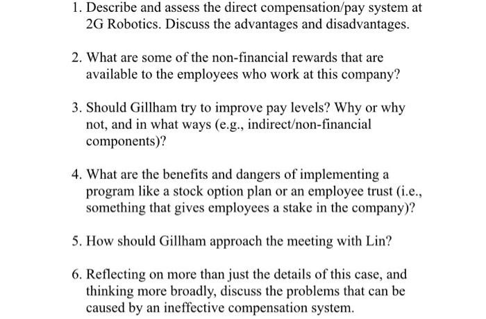 Solved 1. Describe and assess the direct compensation/pay | Chegg.com