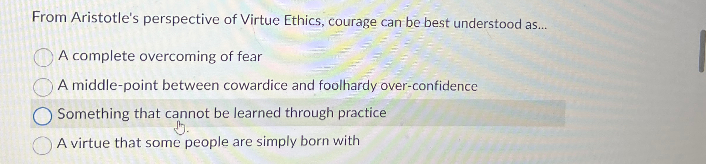 Solved From Aristotle's perspective of Virtue Ethics, | Chegg.com