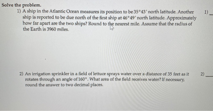 Solved 1)_ Solve the problem. 1) A ship in the Atlantic | Chegg.com
