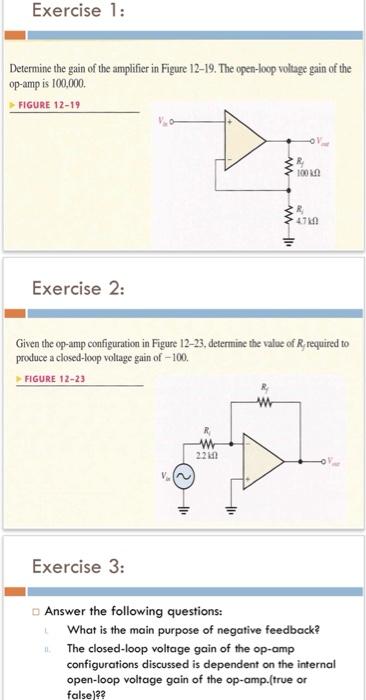 Solved Exercise 1: Determine The Gain Of The Amplifier In | Chegg.com