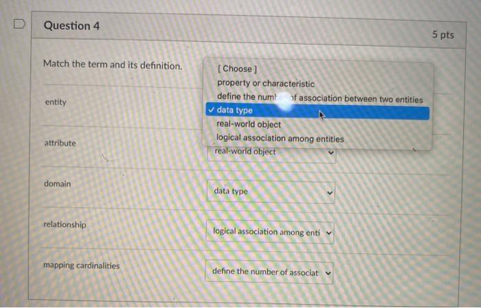 Solved Question 4 5 pts Match the term and its definition | Chegg.com