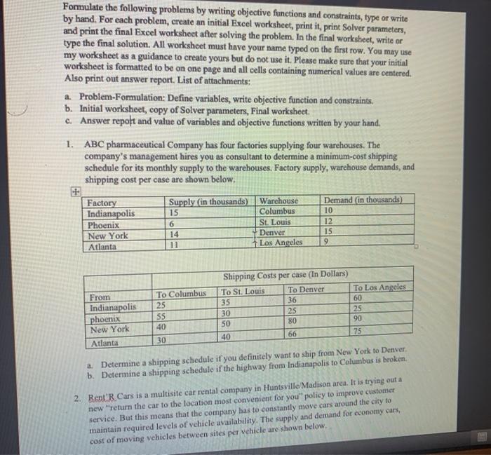 Solved Formulate The Following Problems By Writing Objective Chegg Com