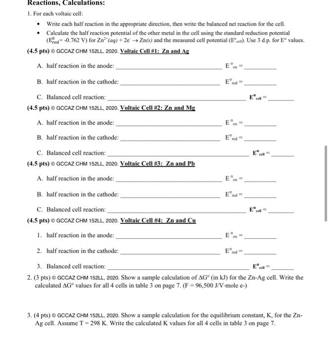 Solved Electrochemistry Lab Report Part I Data An image